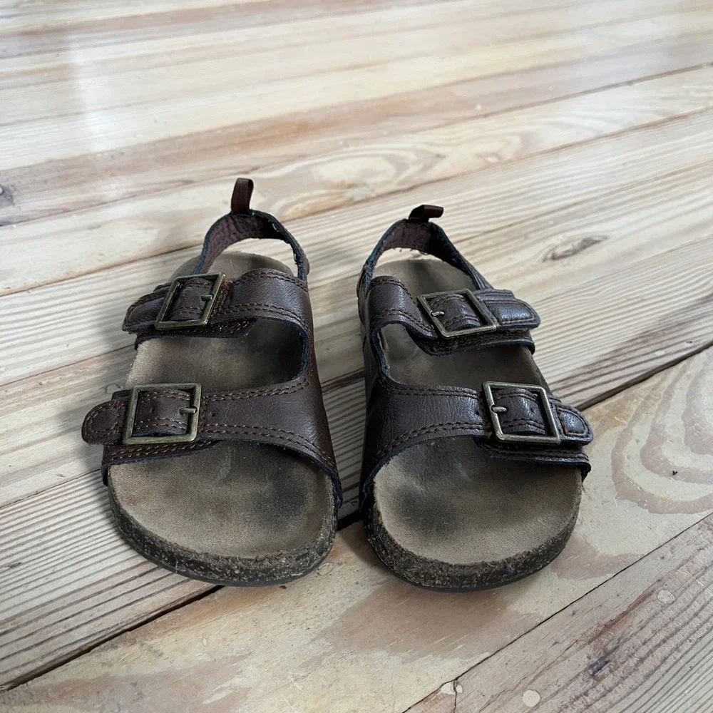 Bruno Toddler Brown Double Strap Buckle Cork Sandals Sz 8M osh kosh‎ hook & loop